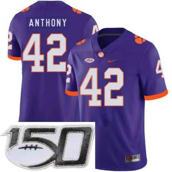 Clemson Tigers 42 Stephone Anthony Purple Nike College Football Stitched 150th Anniversary Patch Jersey